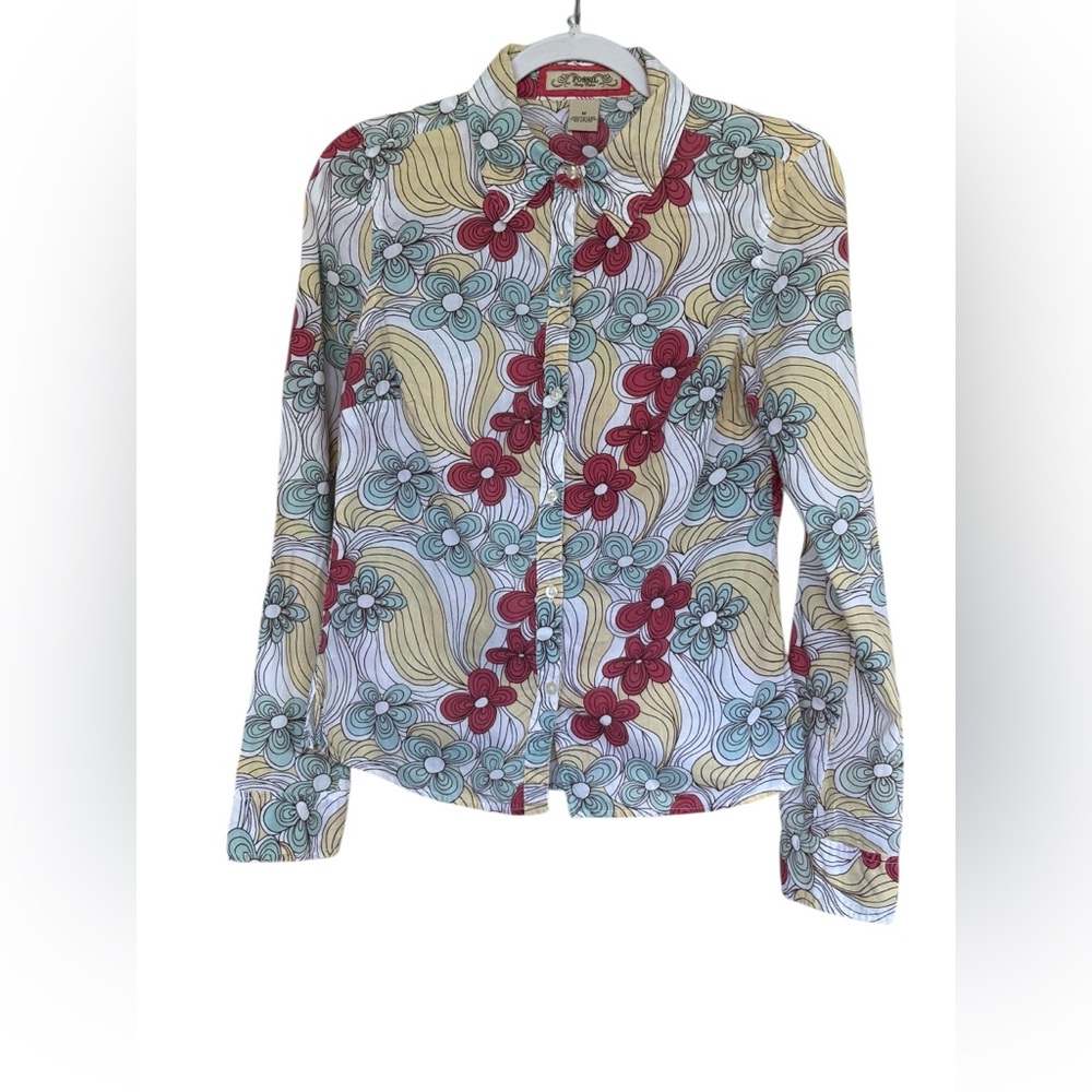 Fossil Floral Print Button Down Shirt Size M